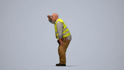 realistic 3D senior man standing, scanned archviz people for Blender and 3ds Max, top-down view render
