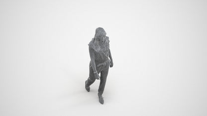 3D scanned woman walking casual, photorealistic archviz people for Enscape and SketchUp, wireframe three-quarter view