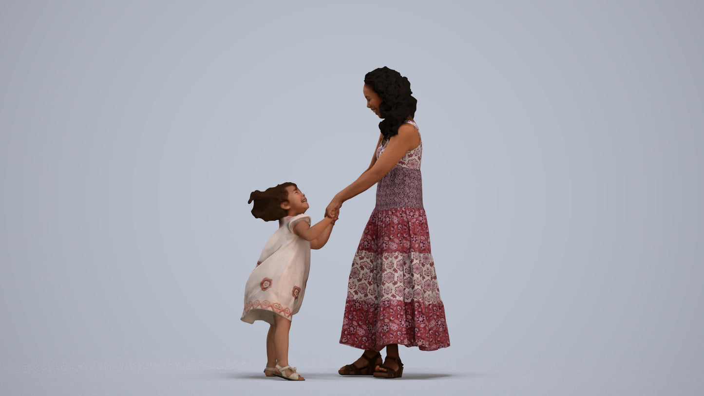 3D scanned girl kids casual, photorealistic archviz people for Enscape and SketchUp, standing pose render