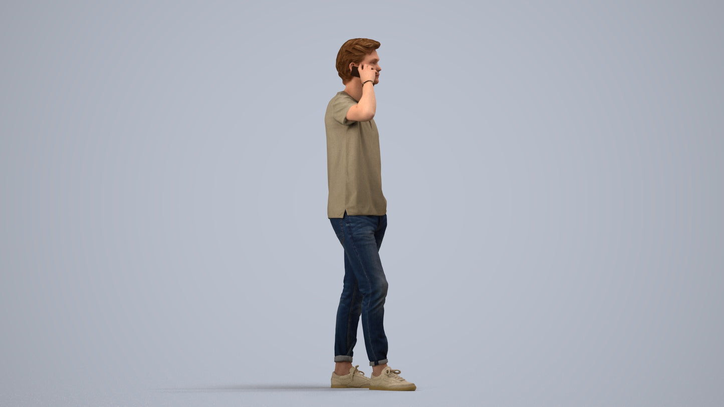 photogrammetry 3D man casual standing, realistic human model archviz FBX, side view render
