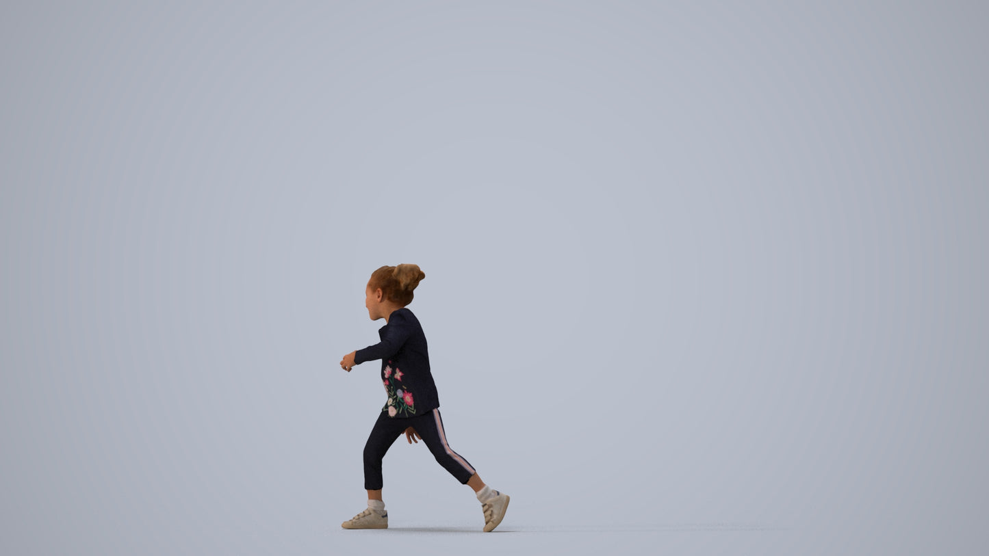 3D people model girl casual kids, scanned human for 3ds Max rendering, three-quarter view render