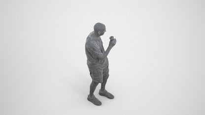 3D human model senior man casual standing, photogrammetry scanned person for archviz, wireframe three-quarter view