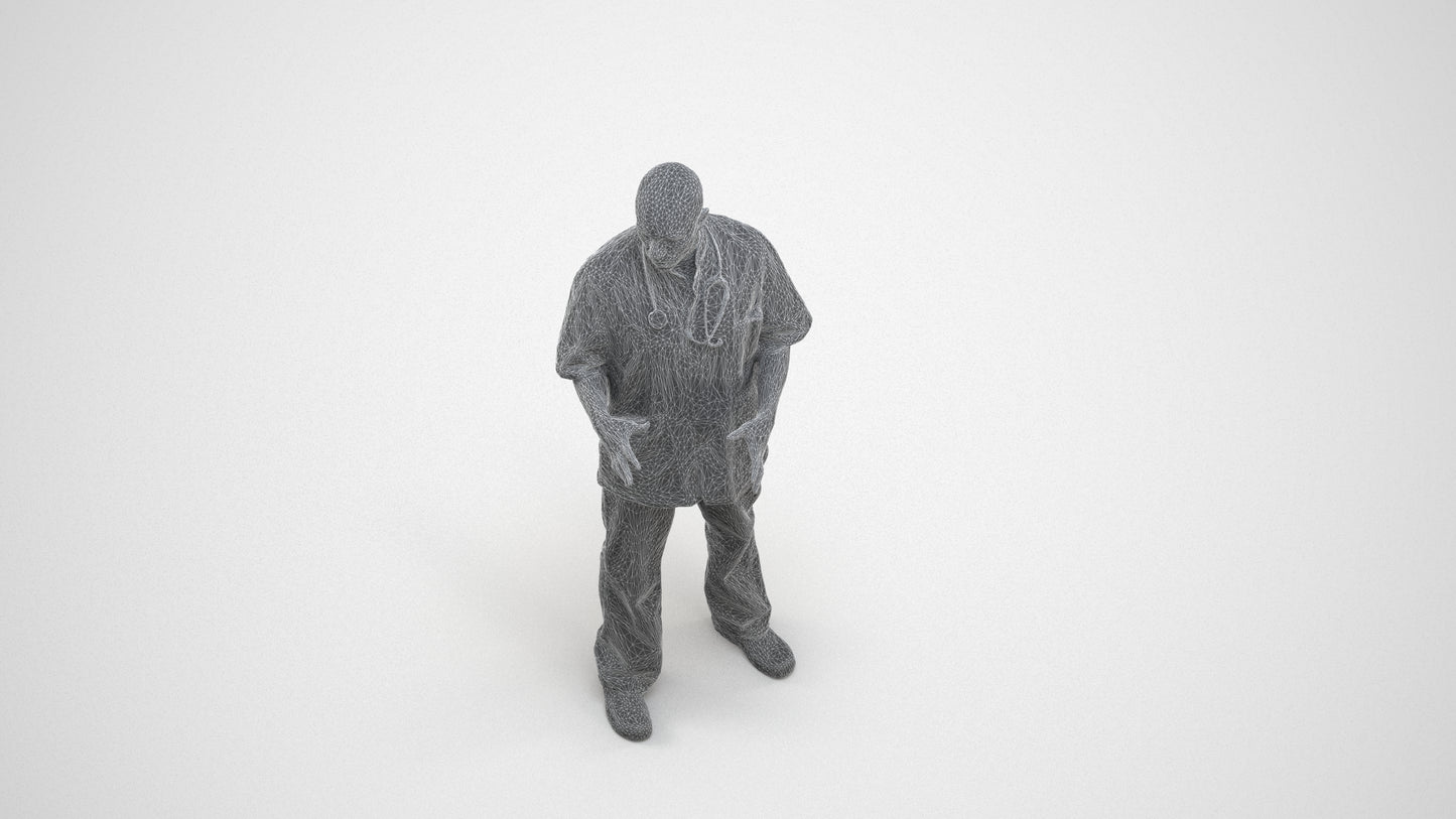 photogrammetry 3D man medical, realistic human model archviz FBX, wireframe three-quarter view