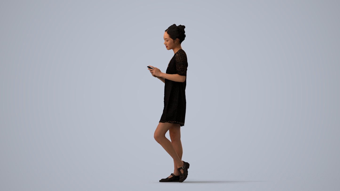 realistic 3D human woman business walking, archviz people FBX OBJ for Blender, three-quarter view render