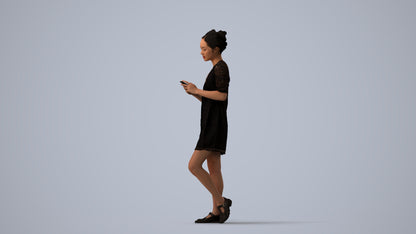 realistic 3D human woman business walking, archviz people FBX OBJ for Blender, three-quarter view render
