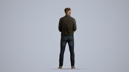 scanned 3D man casual standing, photogrammetry people for Enscape and V-Ray, front view render