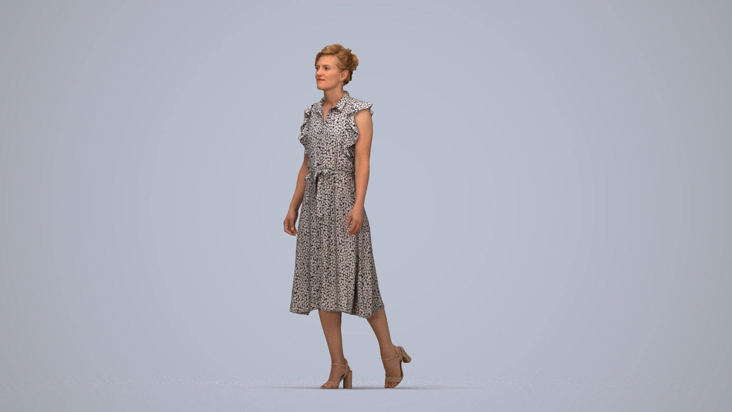 scanned 3D woman business walking, photogrammetry people for Enscape and V-Ray, top-down view render