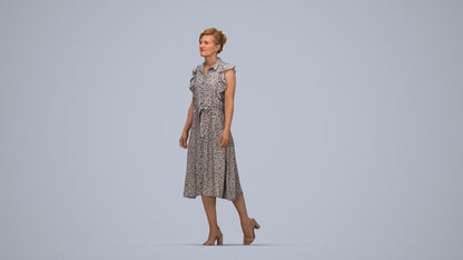 scanned 3D woman business walking, photogrammetry people for Enscape and V-Ray, top-down view render