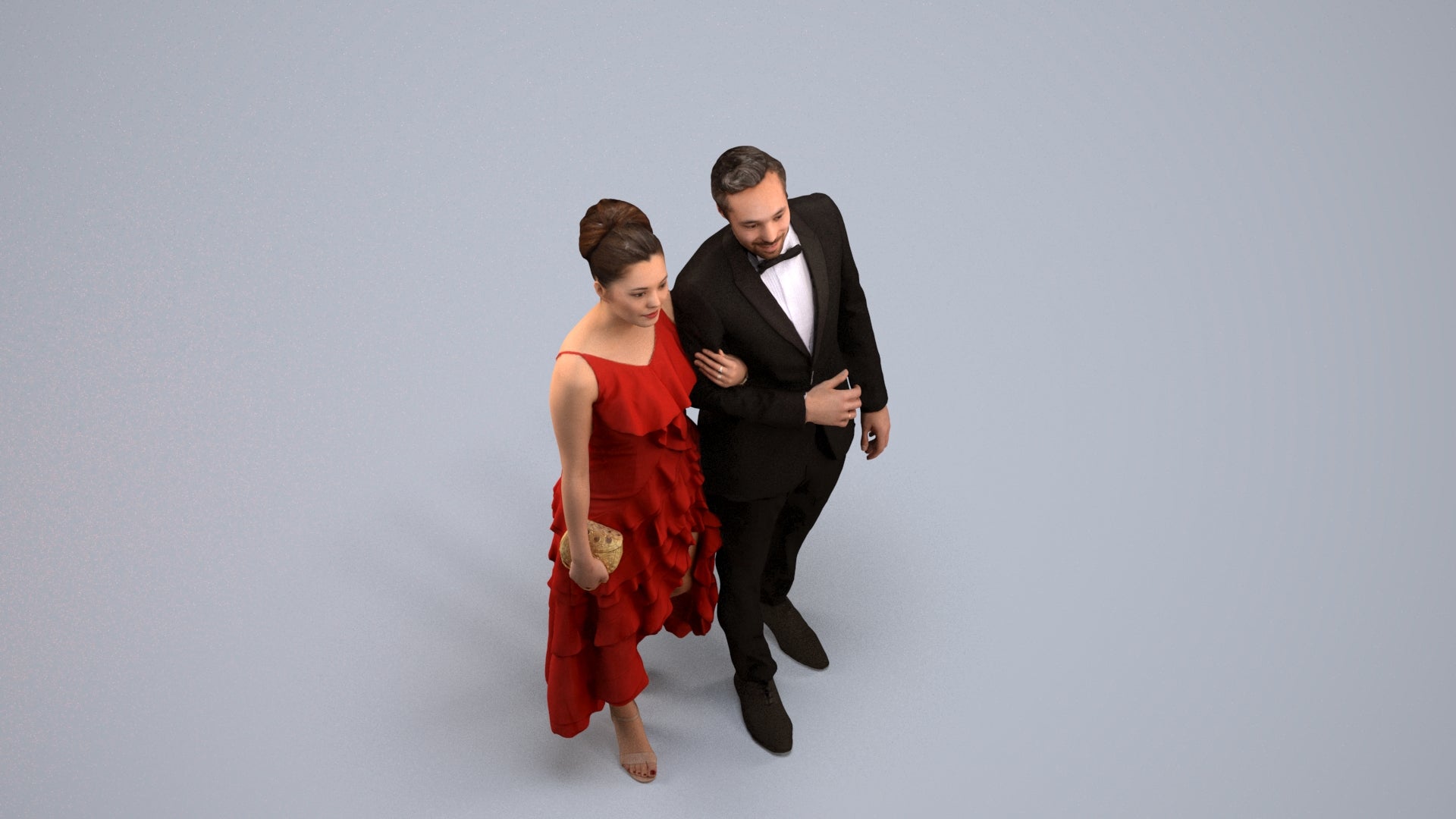 photogrammetry 3D woman formal couple, realistic human model archviz FBX, back view render