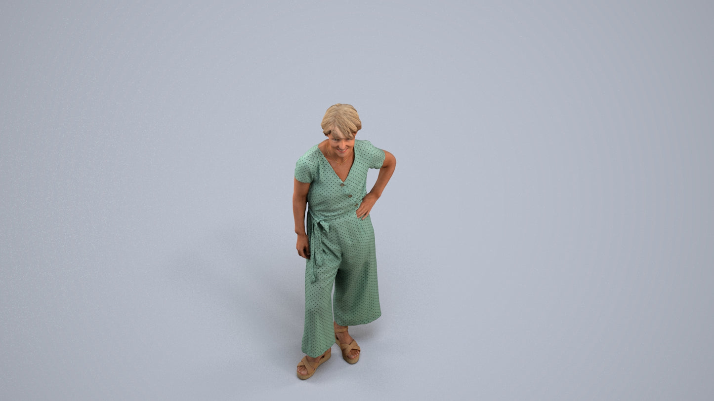 3D people model senior woman casual standing, scanned human for 3ds Max rendering, back view render