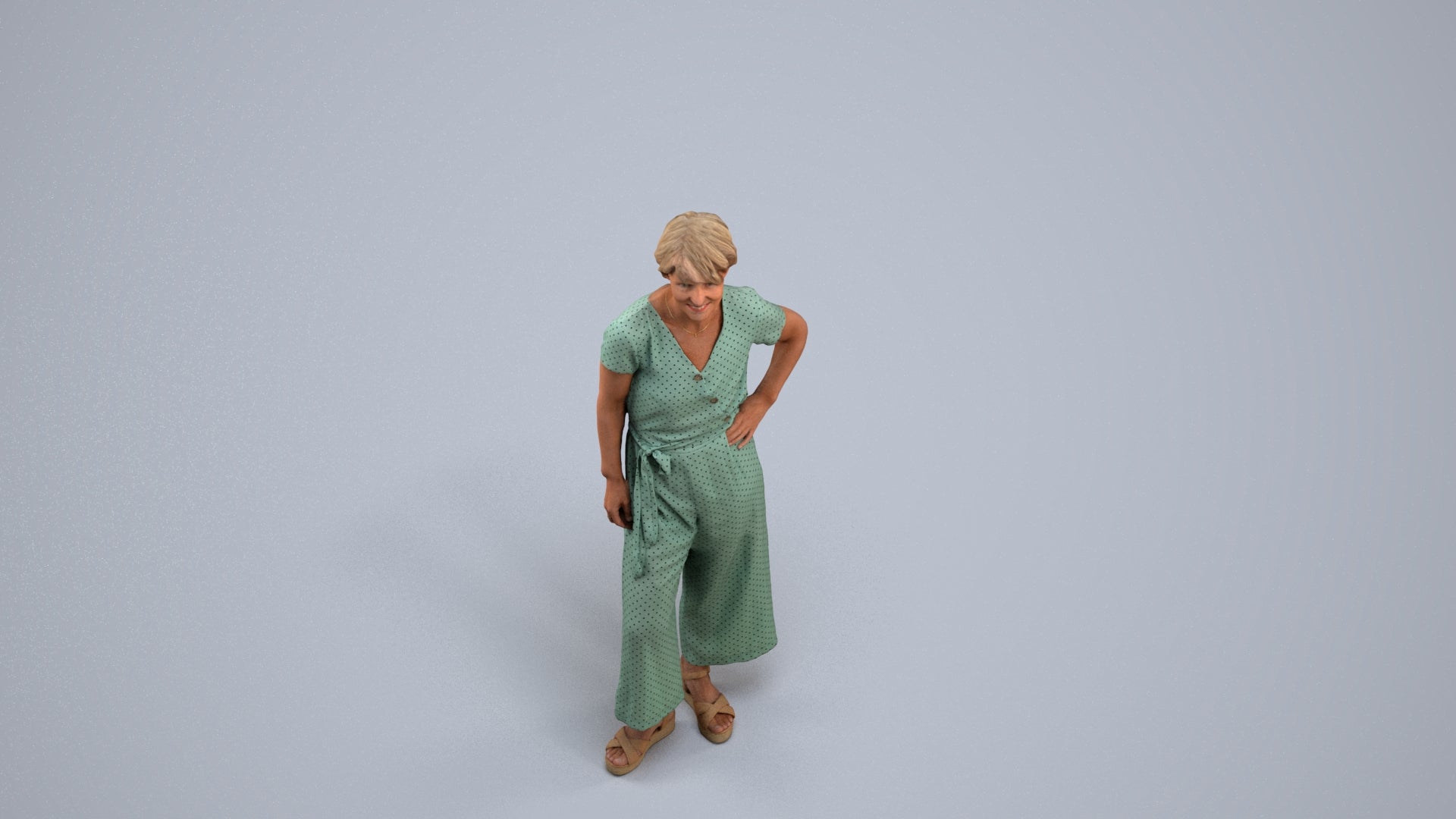 3D people model senior woman casual standing, scanned human for 3ds Max rendering, back view render