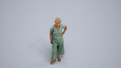 3D people model senior woman casual standing, scanned human for 3ds Max rendering, back view render