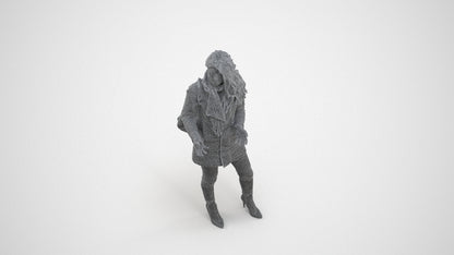 3D scanned woman standing casual, photorealistic archviz people for Enscape and SketchUp, wireframe three-quarter view