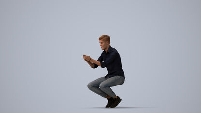 realistic 3D man casual sitting, scanned archviz people for Blender and 3ds Max, three-quarter view render