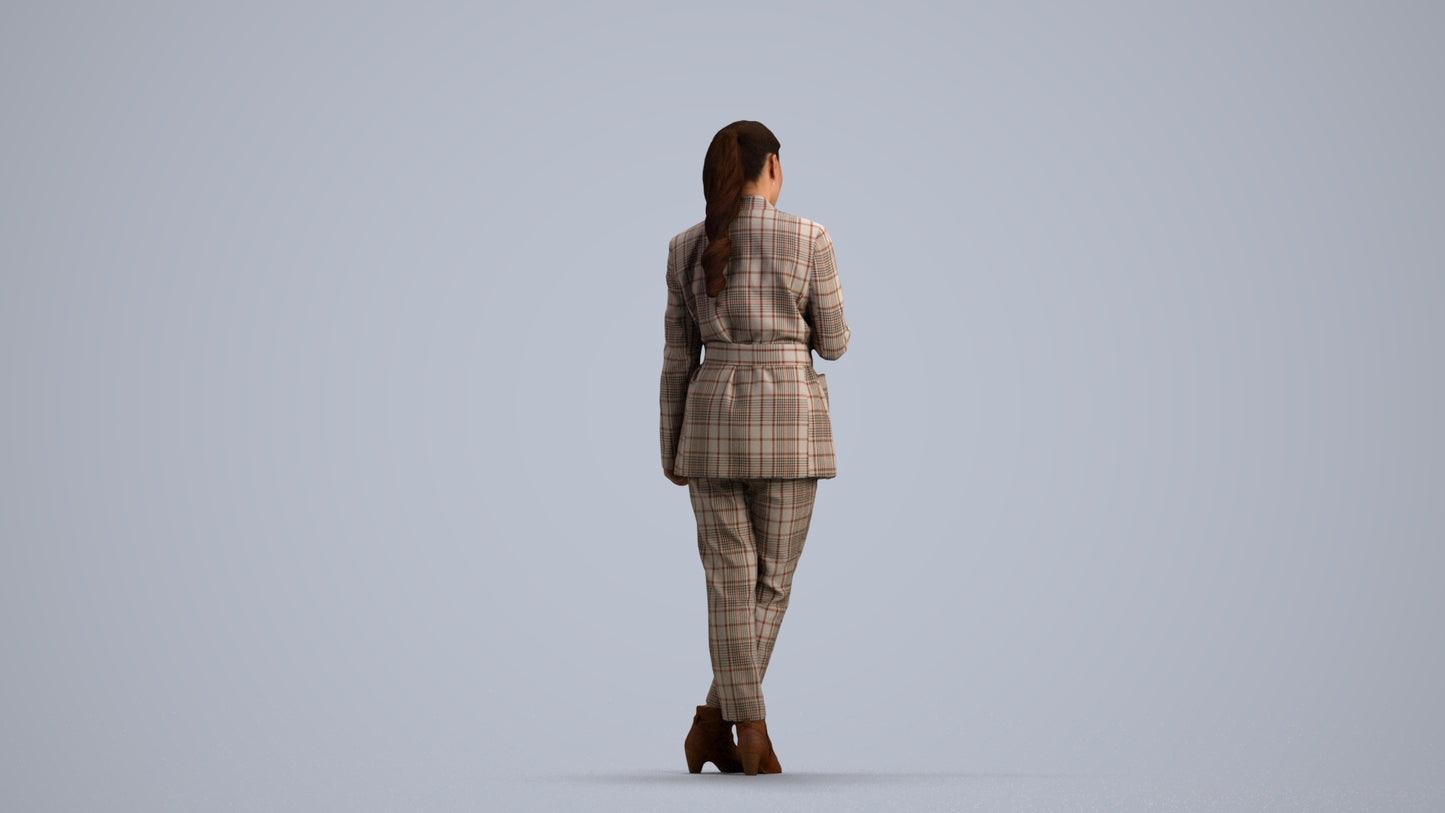 realistic 3D woman business standing, scanned archviz people for Blender and 3ds Max, front view render