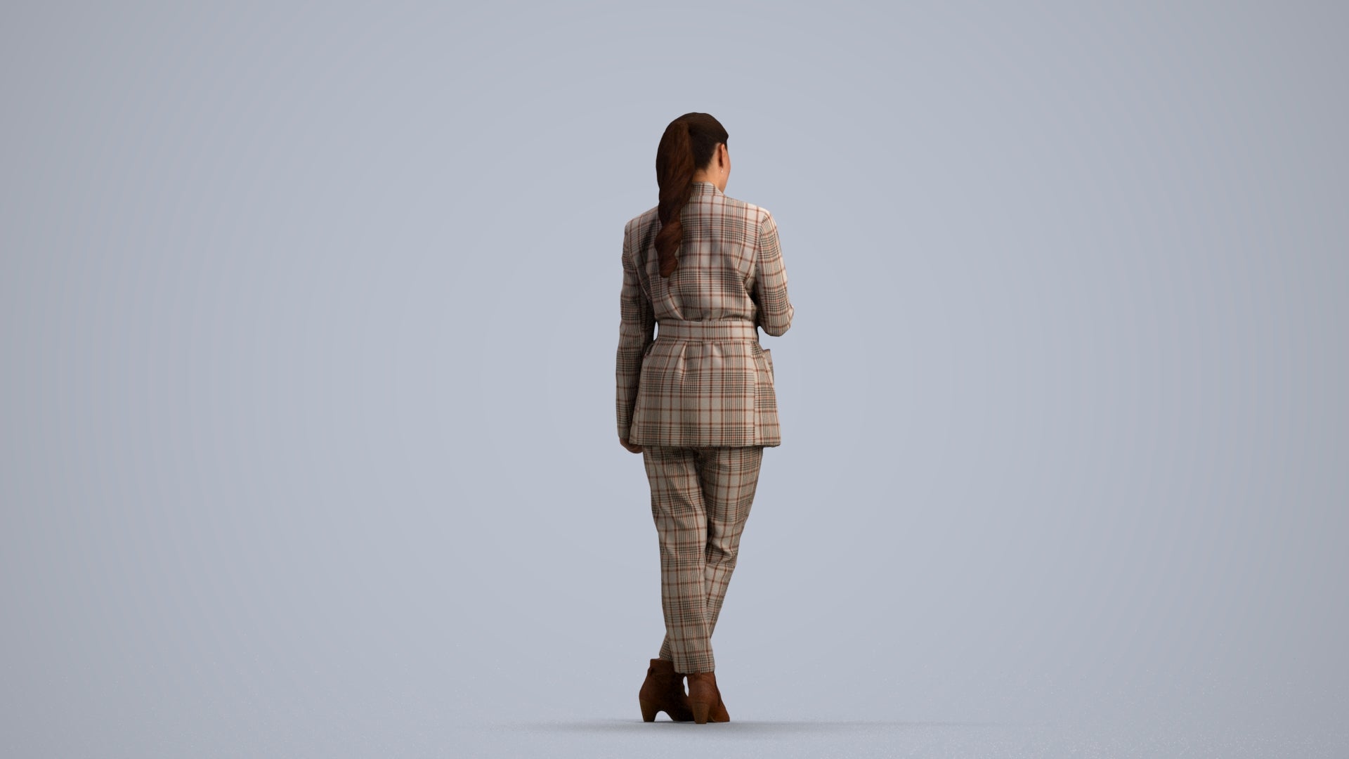 realistic 3D woman business standing, scanned archviz people for Blender and 3ds Max, front view render