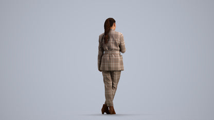 realistic 3D woman business standing, scanned archviz people for Blender and 3ds Max, front view render
