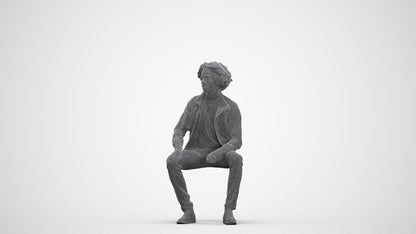 scanned 3D man casual sitting, photogrammetry people for Enscape and V-Ray, three-quarter front view render