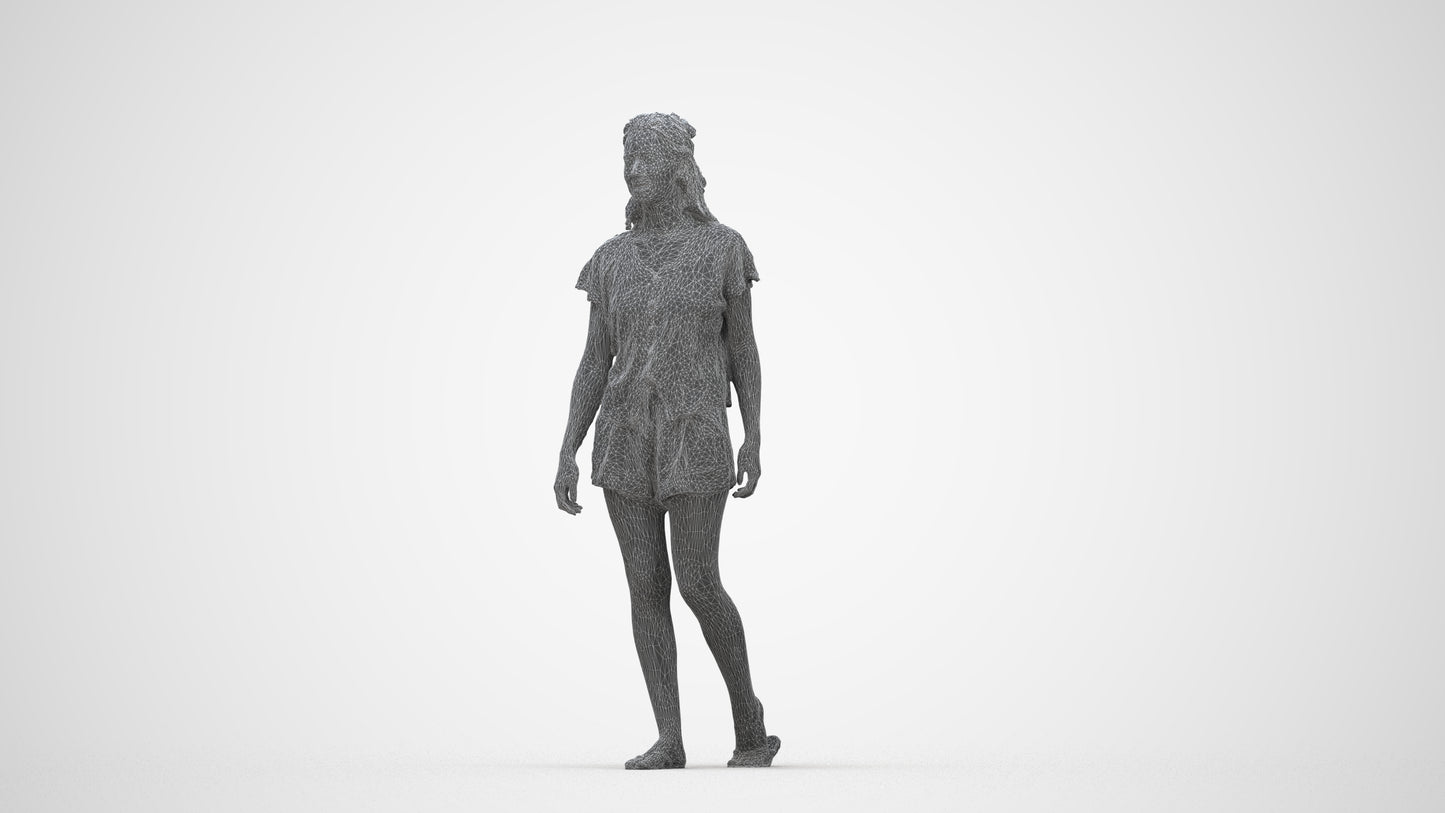3D people model woman casual walking, scanned human for 3ds Max rendering, wireframe back view