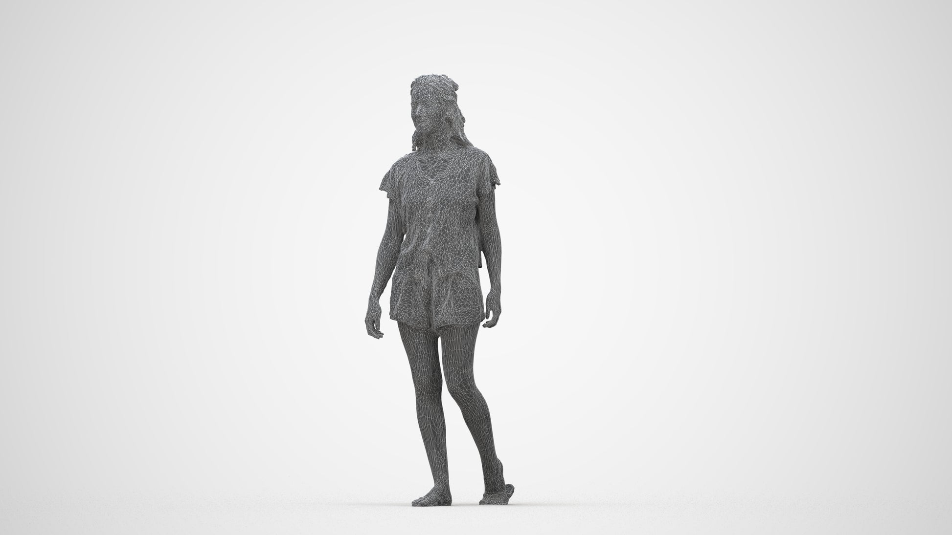 3D people model woman casual walking, scanned human for 3ds Max rendering, wireframe back view