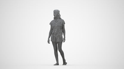 3D people model woman casual walking, scanned human for 3ds Max rendering, wireframe back view