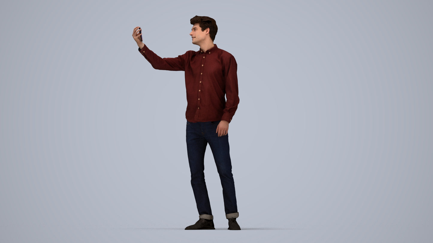 scanned 3D man casual standing, photogrammetry people for Enscape and V-Ray, top-down view render