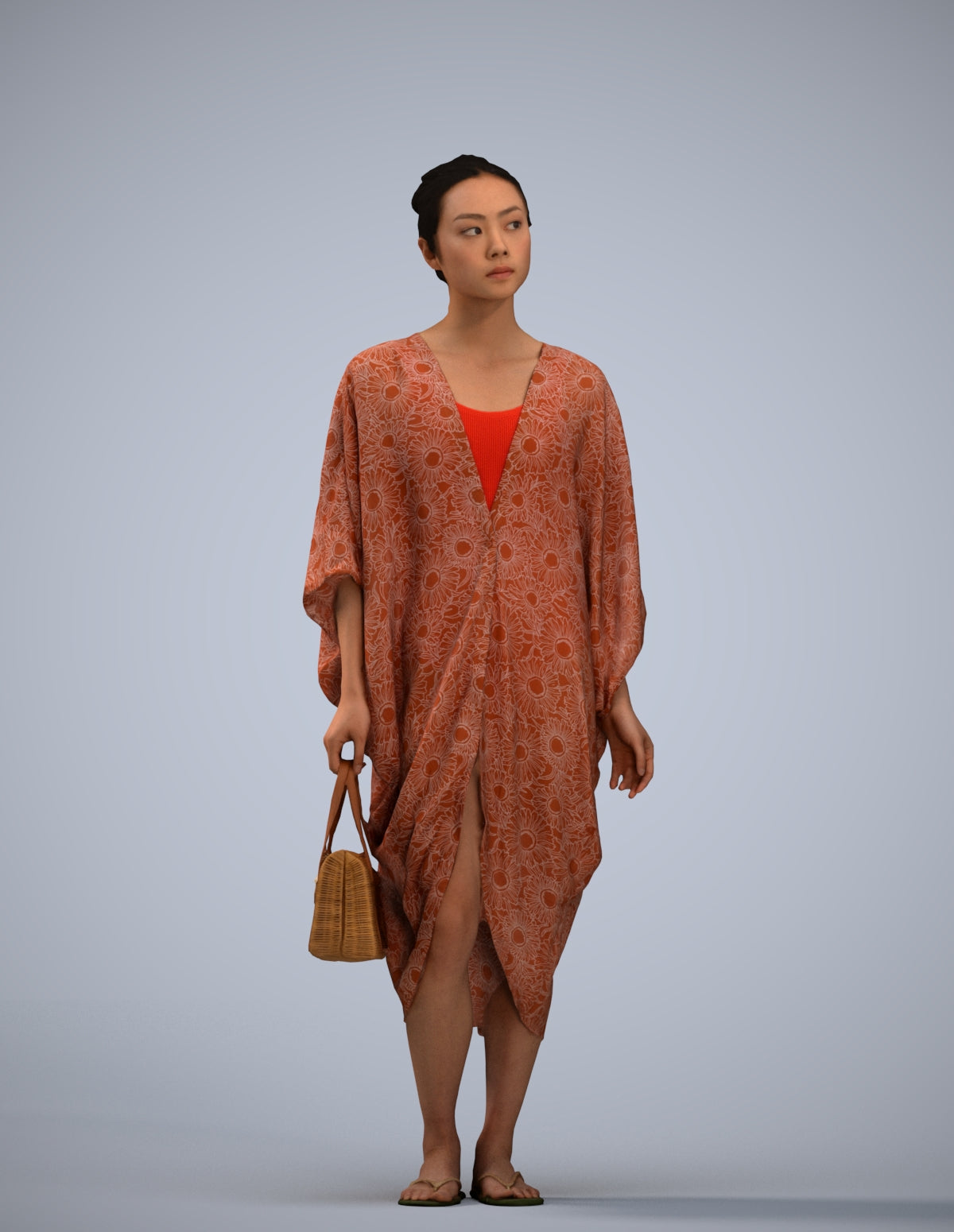3D scanned woman standing casual, photorealistic archviz people for Enscape and SketchUp
