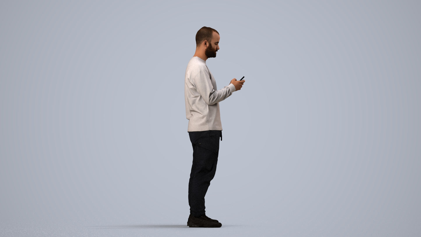 realistic 3D people man casual standing, render-ready for V-Ray and Corona, FBX OBJ, side view render