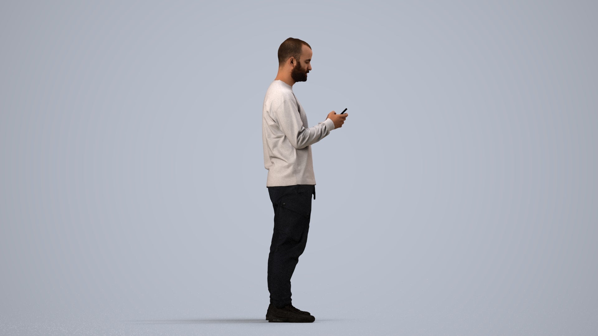 realistic 3D people man casual standing, render-ready for V-Ray and Corona, FBX OBJ, side view render