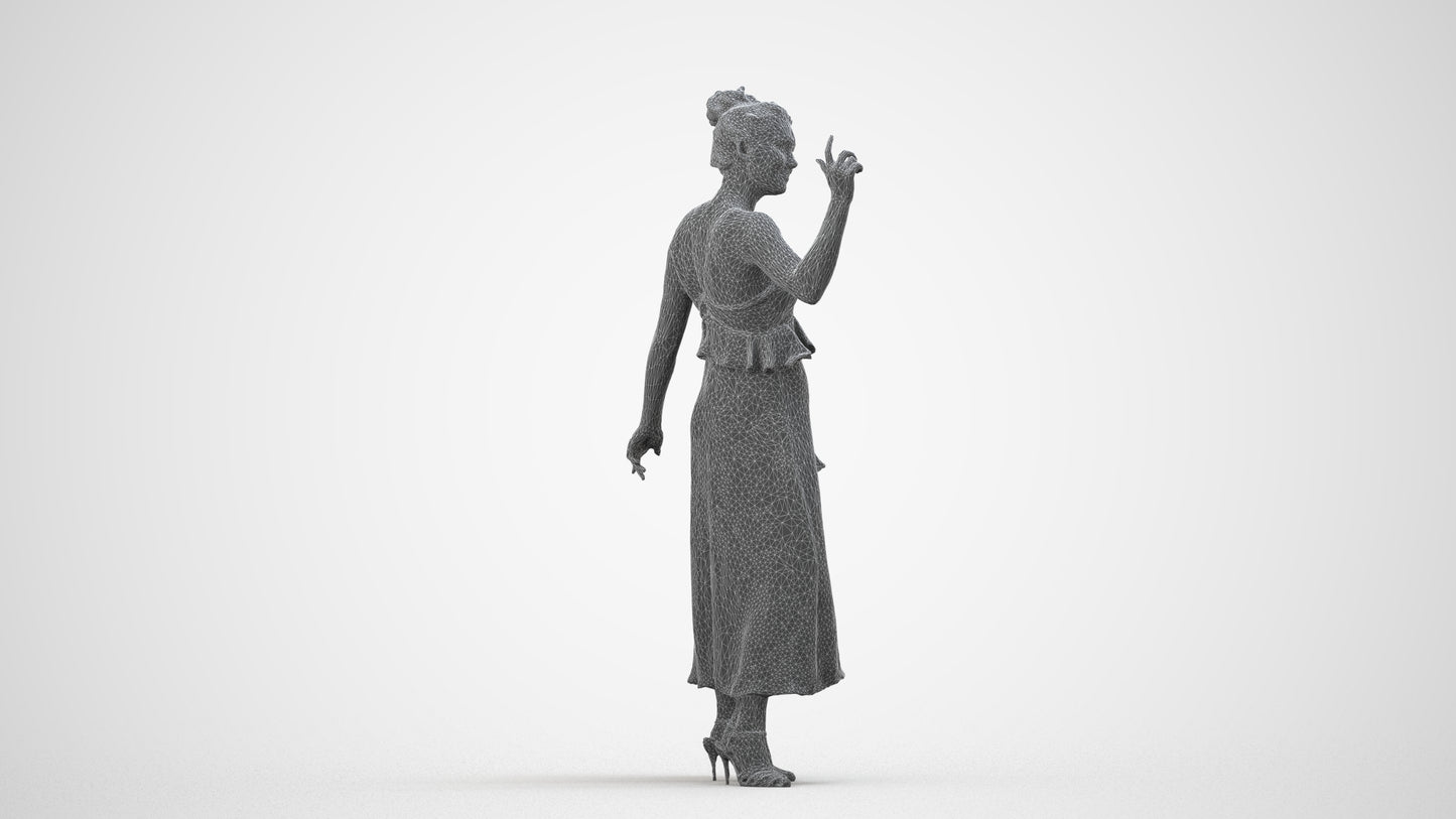 scanned 3D woman formal formalaffairs, photogrammetry people for Enscape and V-Ray, wireframe side view