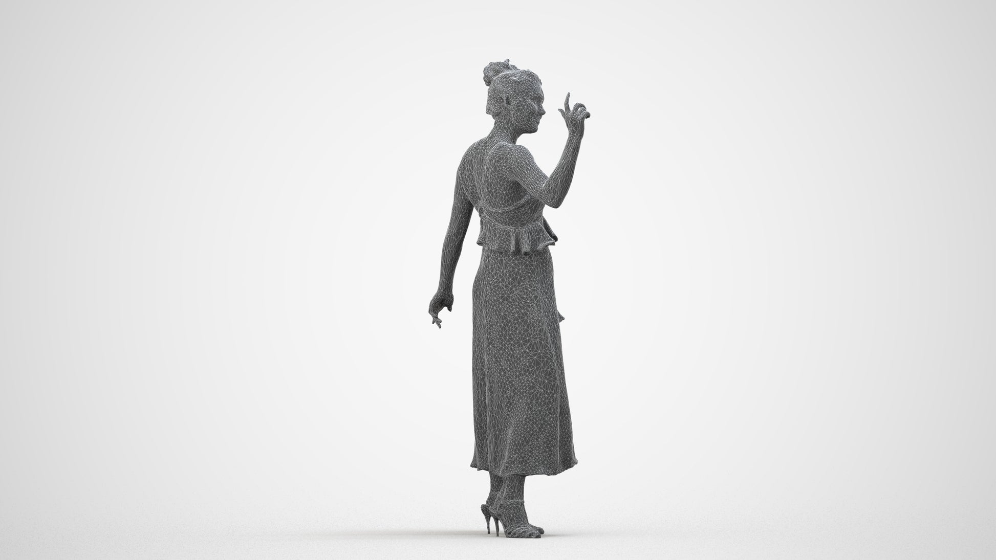 scanned 3D woman formal formalaffairs, photogrammetry people for Enscape and V-Ray, wireframe side view