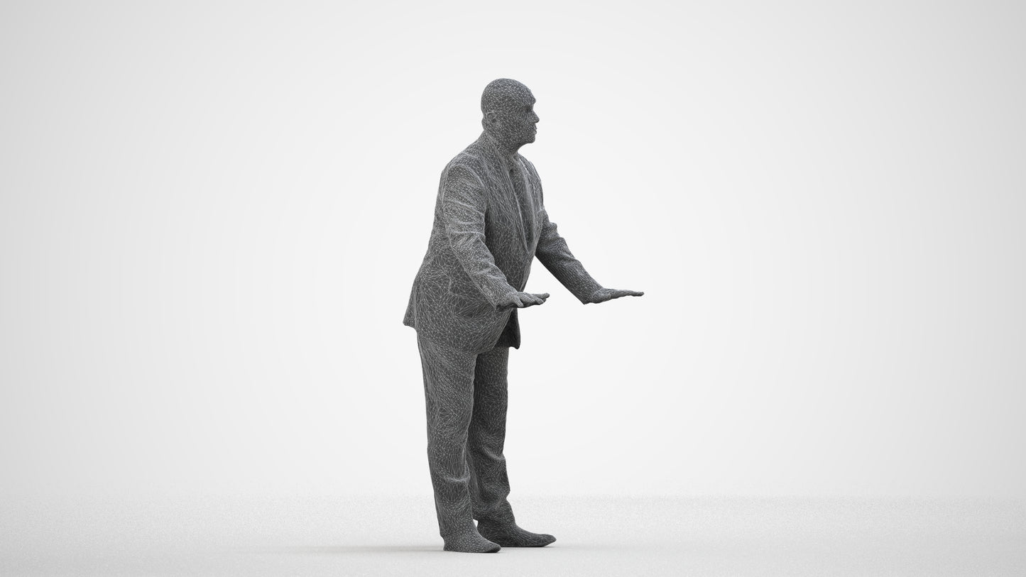 scanned 3D senior man business, photogrammetry people for Enscape and V-Ray, wireframe side view