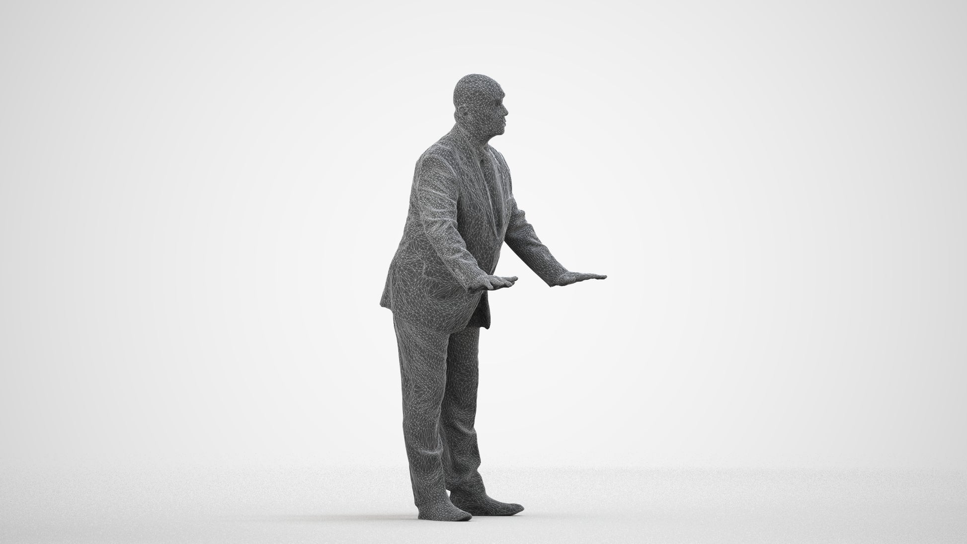 scanned 3D senior man business, photogrammetry people for Enscape and V-Ray, wireframe side view