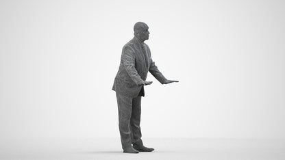 scanned 3D senior man business, photogrammetry people for Enscape and V-Ray, wireframe side view