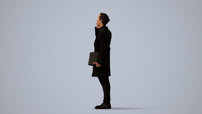 realistic 3D people man business standing, render-ready for V-Ray and Corona, FBX OBJ, three-quarter view render