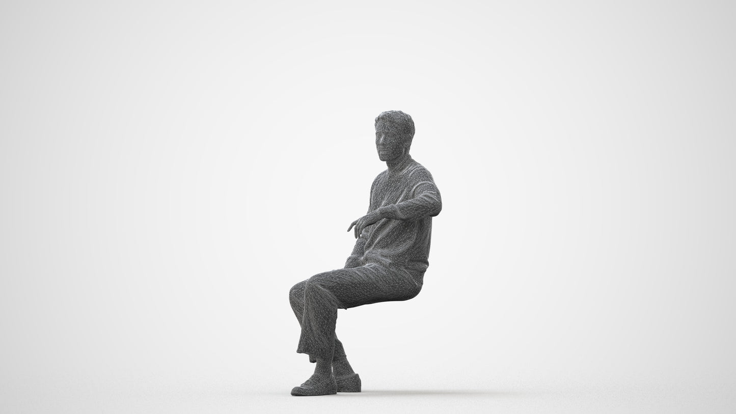 photogrammetry 3D man casual sitting, realistic human model archviz FBX, square thumbnail
