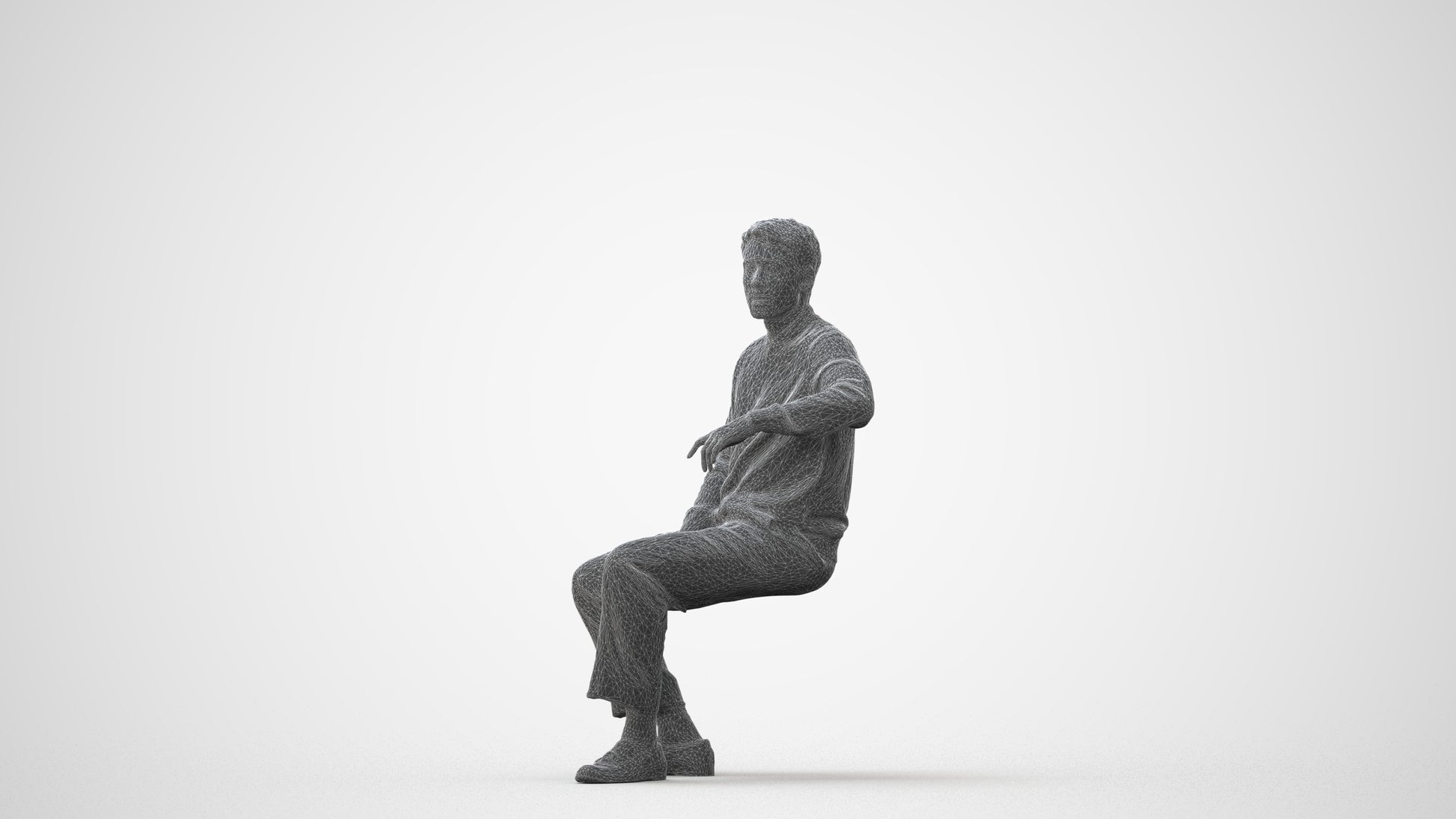 photogrammetry 3D man casual sitting, realistic human model archviz FBX, square thumbnail