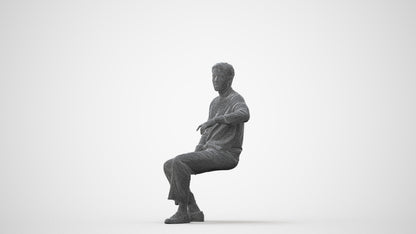 photogrammetry 3D man casual sitting, realistic human model archviz FBX, square thumbnail