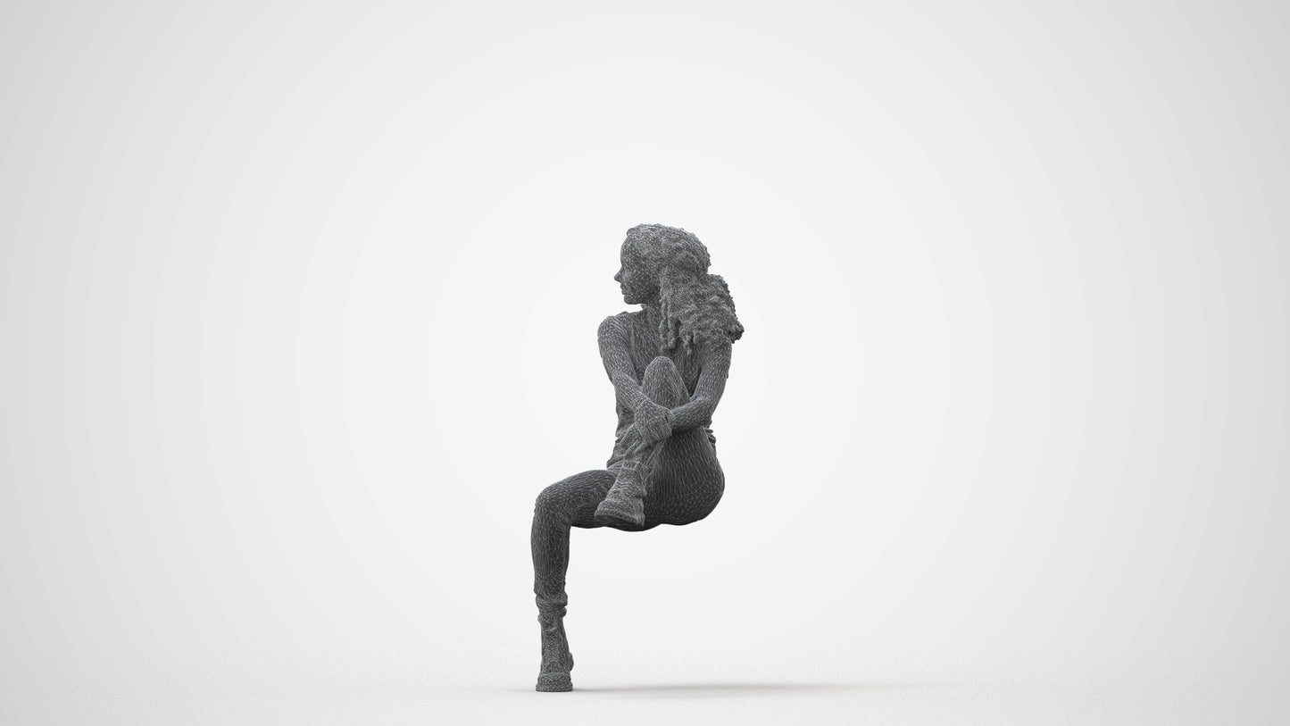 3D people model woman casual sitting, scanned human for 3ds Max rendering, square thumbnail