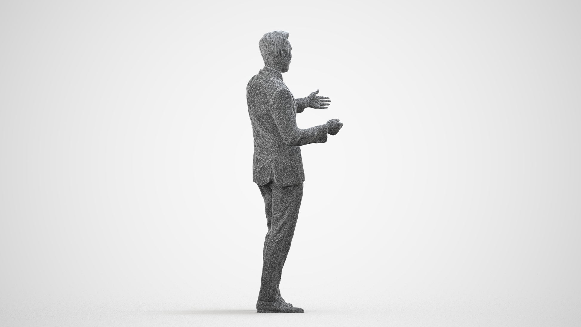 realistic 3D human man business shopping, archviz people FBX OBJ for Blender, wireframe side view