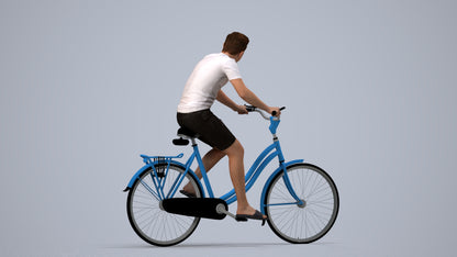 photogrammetry 3D boy casual cycling, realistic human model archviz FBX, side view render