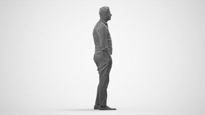 3D scanned man standing business, photorealistic archviz people for Enscape and SketchUp, wireframe side view