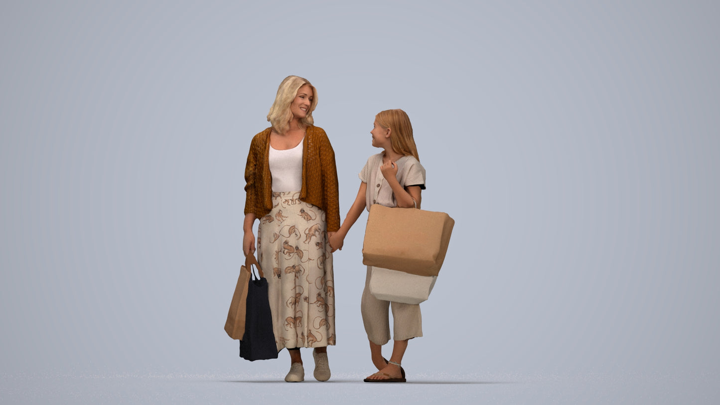 3D people model girl casual kids, scanned human for 3ds Max rendering, top-down view render