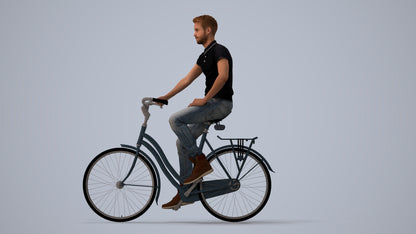 realistic 3D people man casual cycling, render-ready for V-Ray and Corona, FBX OBJ, three-quarter view render