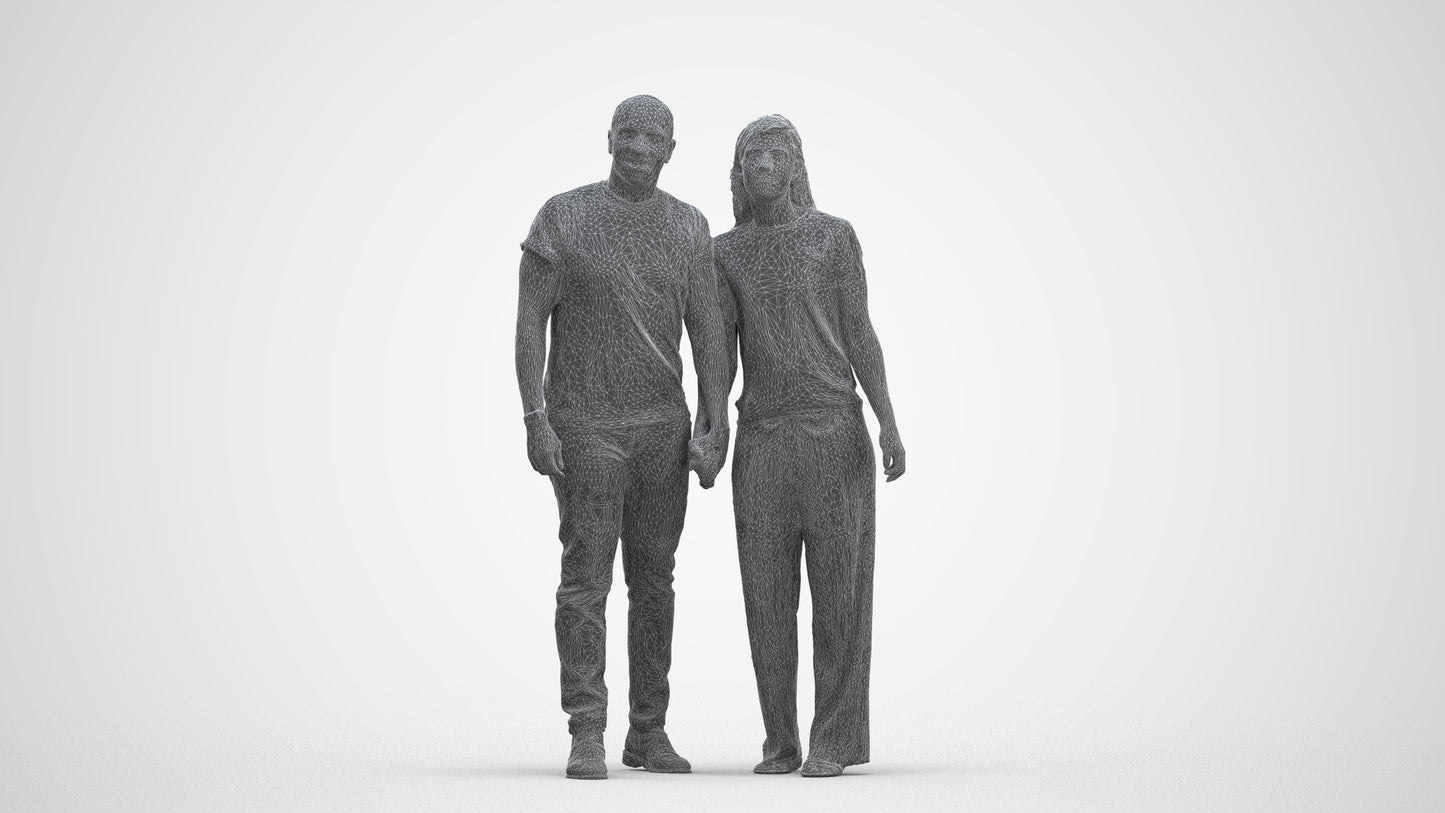 realistic 3D people woman casual couple, render-ready for V-Ray and Corona, FBX OBJ, three-quarter front view render