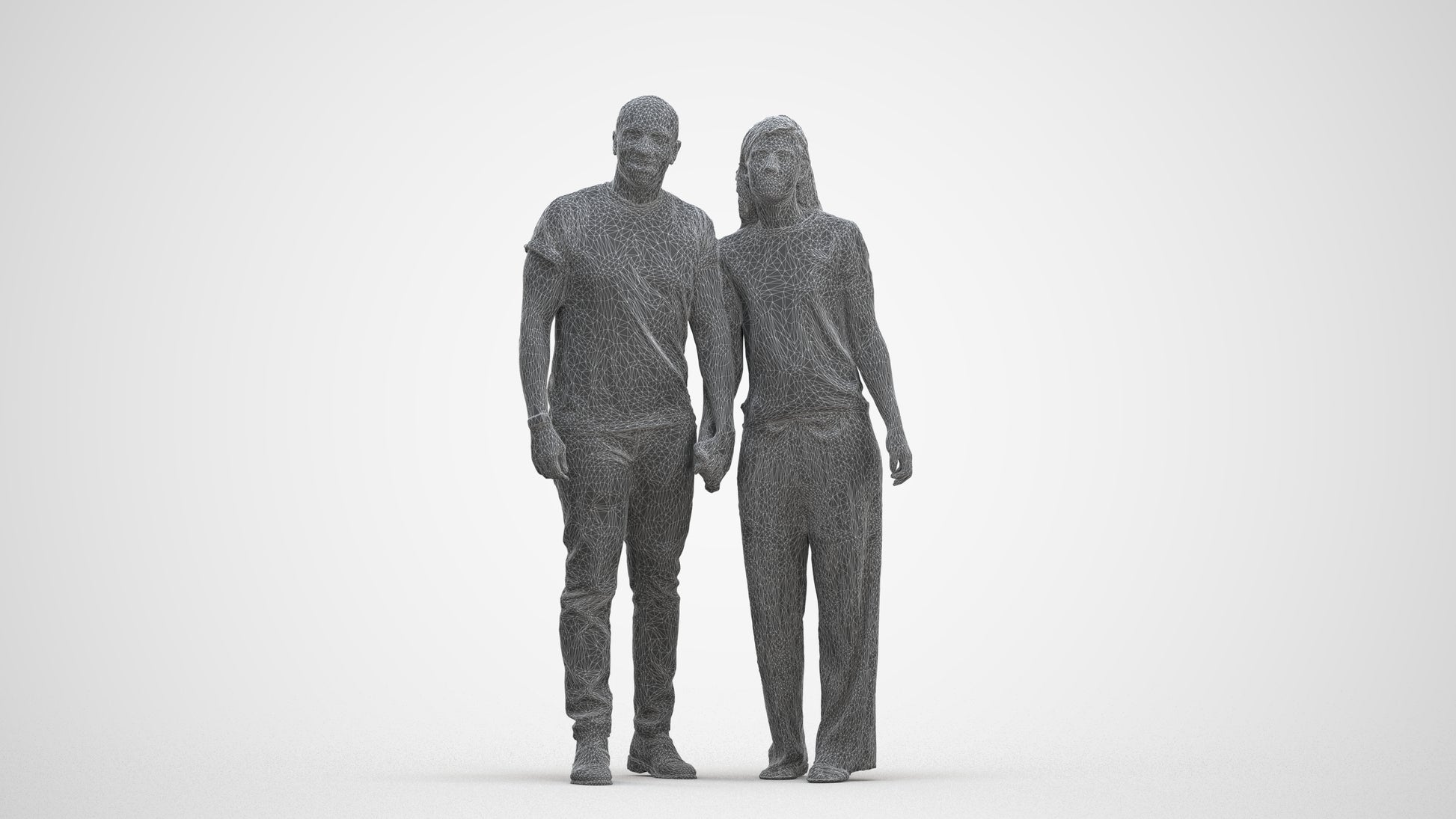 realistic 3D people woman casual couple, render-ready for V-Ray and Corona, FBX OBJ, three-quarter front view render