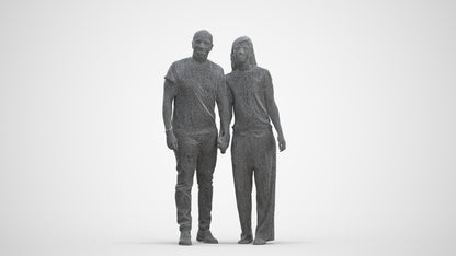 realistic 3D people woman casual couple, render-ready for V-Ray and Corona, FBX OBJ, three-quarter front view render