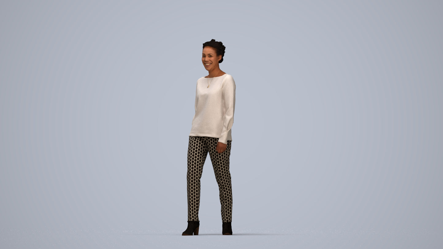 realistic 3D human woman casual walking, archviz people FBX OBJ for Blender, top-down view render