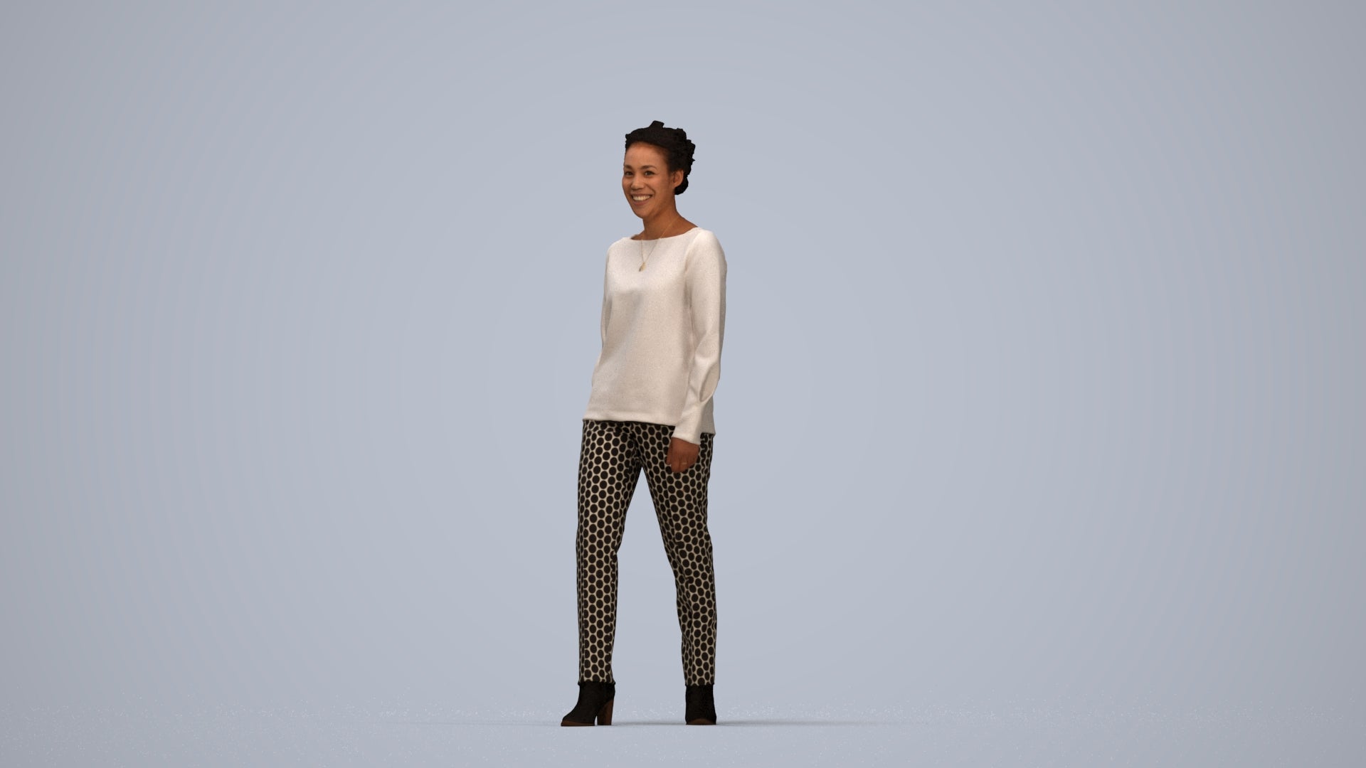 realistic 3D human woman casual walking, archviz people FBX OBJ for Blender, top-down view render