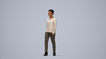 realistic 3D human woman casual walking, archviz people FBX OBJ for Blender, top-down view render